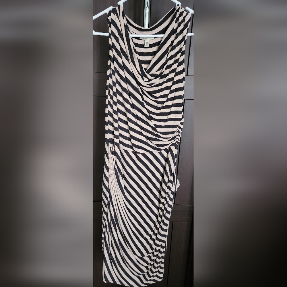 Anthropologie Bordeaux Striped Ruched Dress Size M